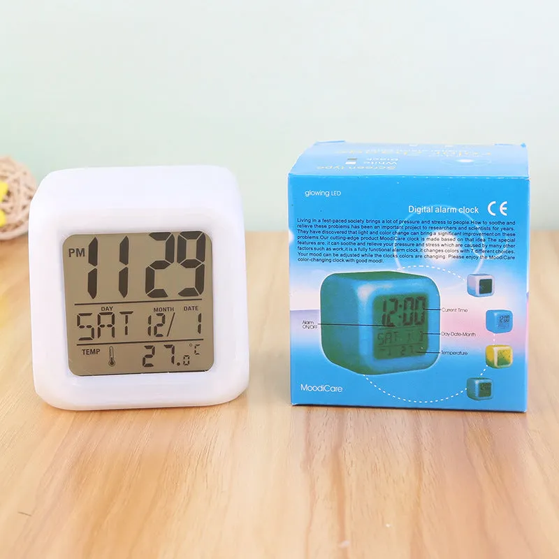 Creative Colorful Alarm Clock Led Calendar Temperature Display Mute Little Alarm Clock Home Children Electronic Clock