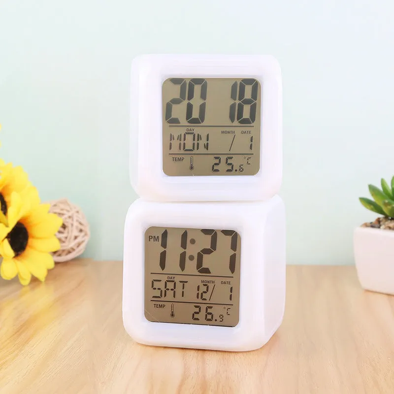 Creative Colorful Alarm Clock Led Calendar Temperature Display Mute Little Alarm Clock Home Children Electronic Clock