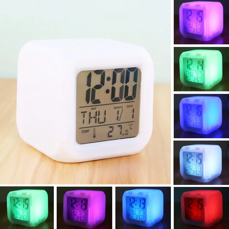 Creative Colorful Alarm Clock Led Calendar Temperature Display Mute Little Alarm Clock Home Children Electronic Clock