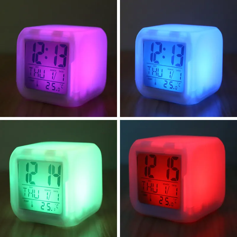 Creative Colorful Alarm Clock Led Calendar Temperature Display Mute Little Alarm Clock Home Children Electronic Clock