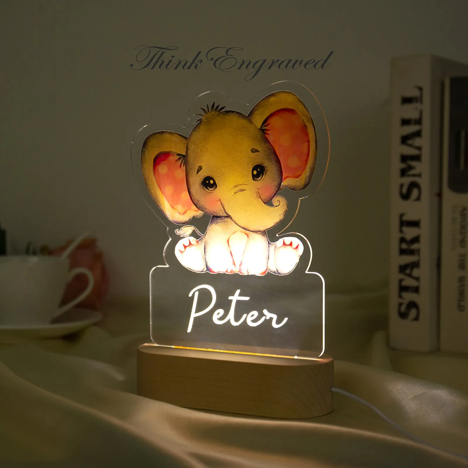 Custom Kids Name Night Light red or Blue - Elephant Name Light