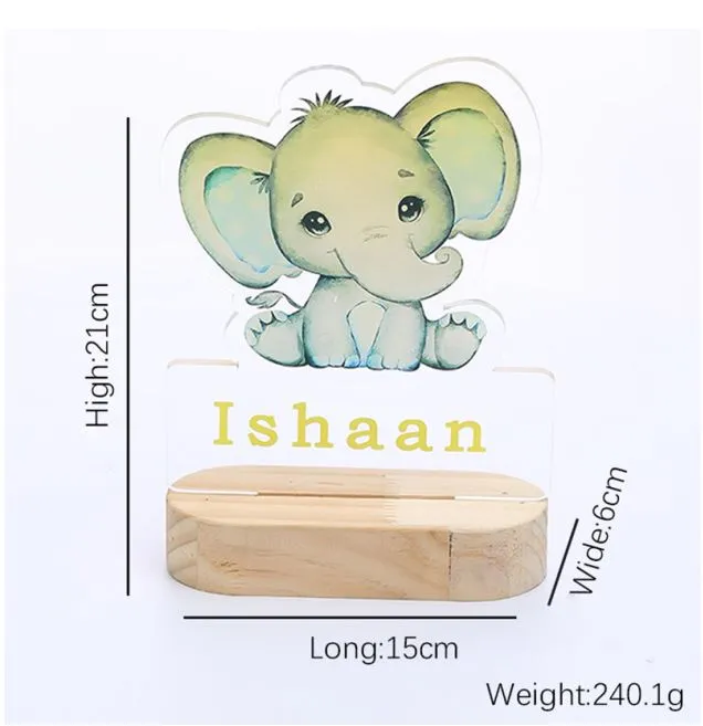 Custom Kids Name Night Light red or Blue - Elephant Name Light