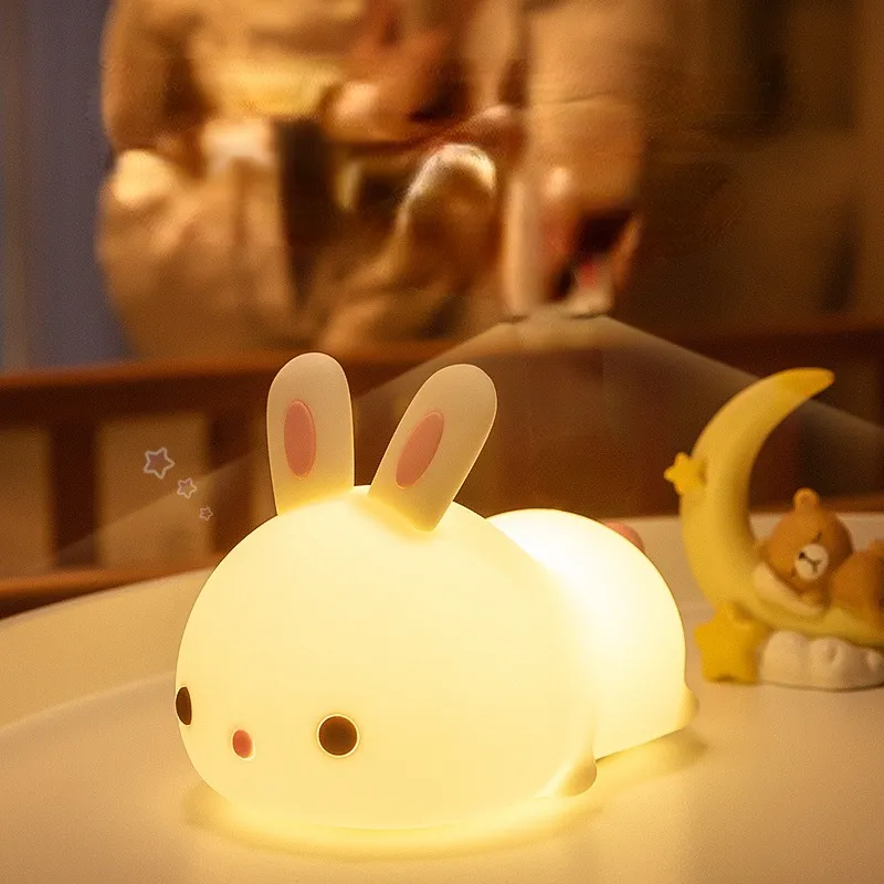 Cute rabbit night light remote control led charging night light children birthday gift