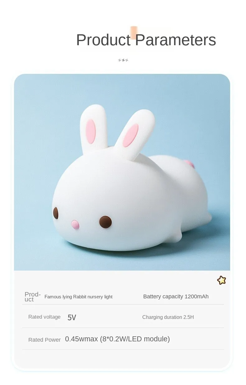 Cute rabbit night light remote control led charging night light children birthday gift