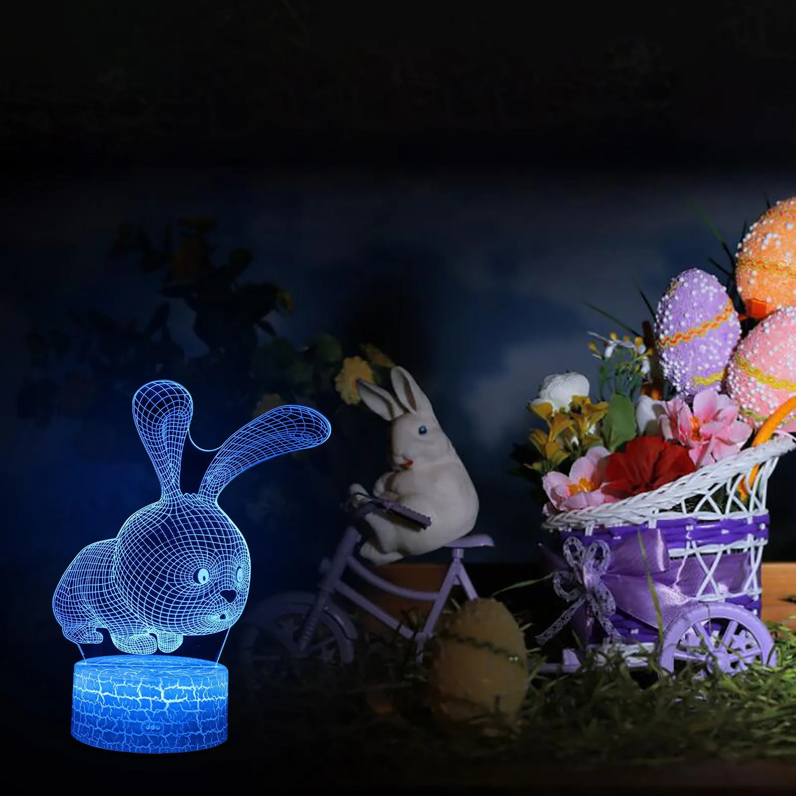 Easter 3D Night Light Rabbit Night Light Colorful LED Night Light USB Light Gift