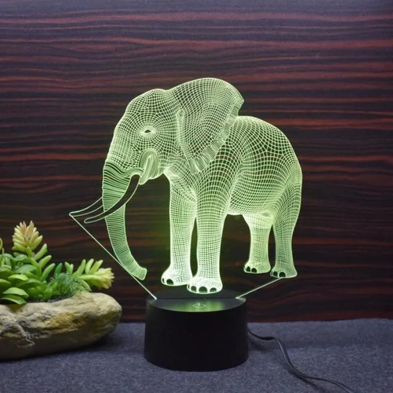 Elephant Model Remote Control 3D LED 7/16 Colors Touch Switch Colorful Visual Light Night Light