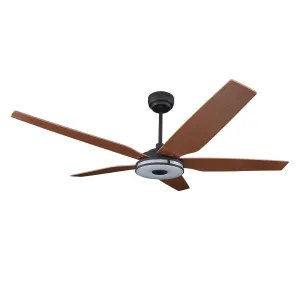 ELIRA 56 inch 5-Blade Smart Ceiling Fan with LED Light Kit & Remote - Black/Fine Wood Grain Pattern