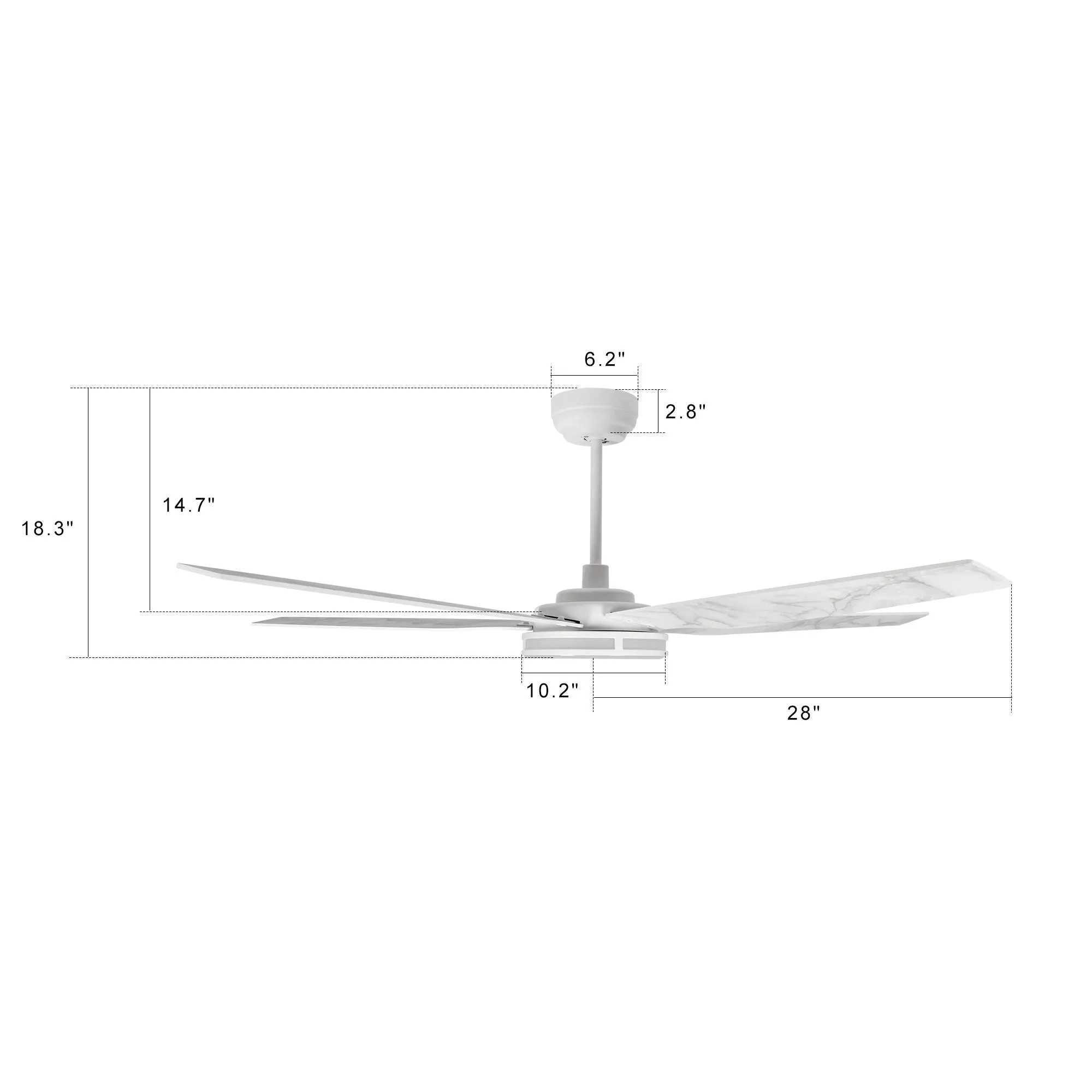 ELIRA 56 inch 5-Blade Smart Ceiling Fan with LED Light Kit & Remote - White/Marble Pattern