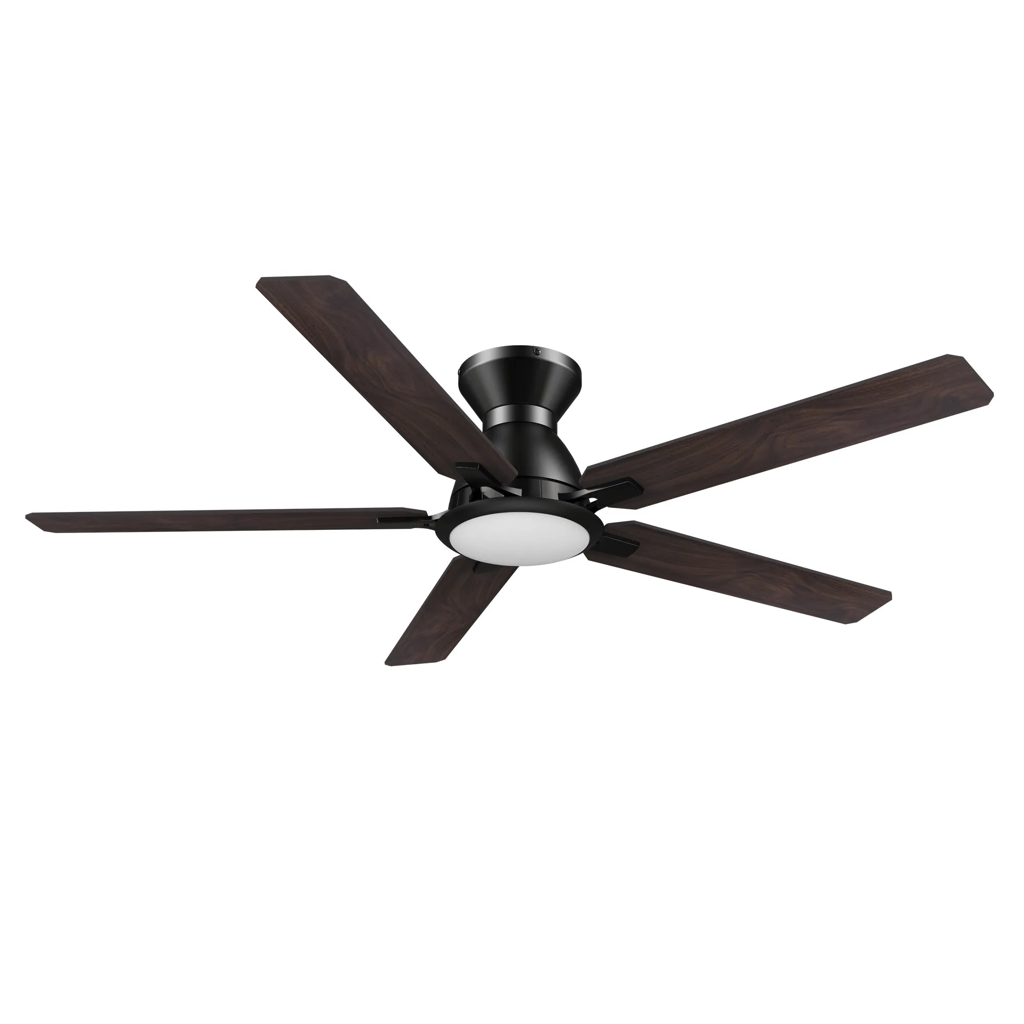 ESPEAR 52 inch Flush Mount 5-Blade Smart Ceiling Fan with LED Light Kit & Remote - Black (Gold Detail) /Walnut & Barnwood (Reversible Blades)