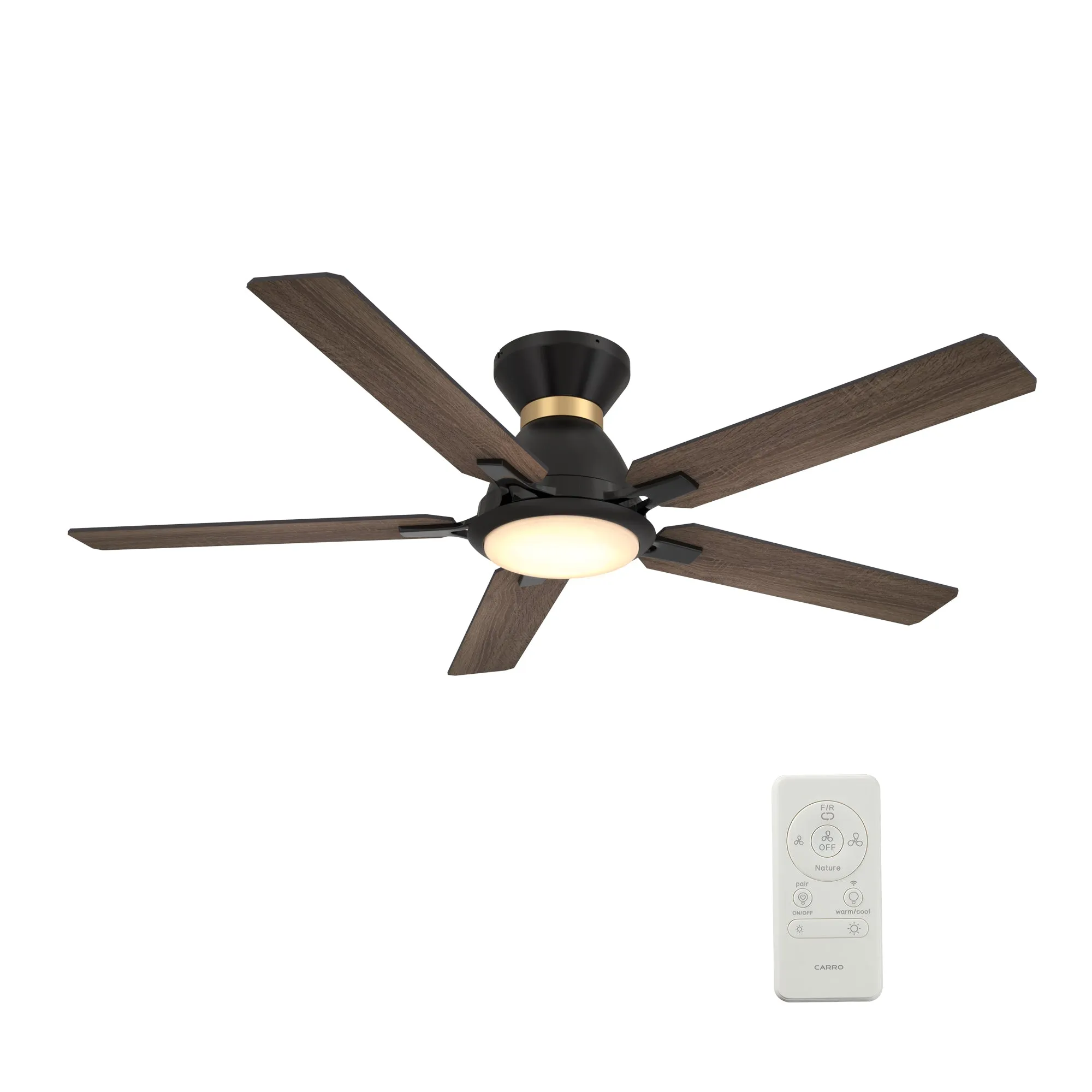 ESPEAR 52 inch Flush Mount 5-Blade Smart Ceiling Fan with LED Light Kit & Remote - Black (Gold Detail) /Walnut & Barnwood (Reversible Blades)