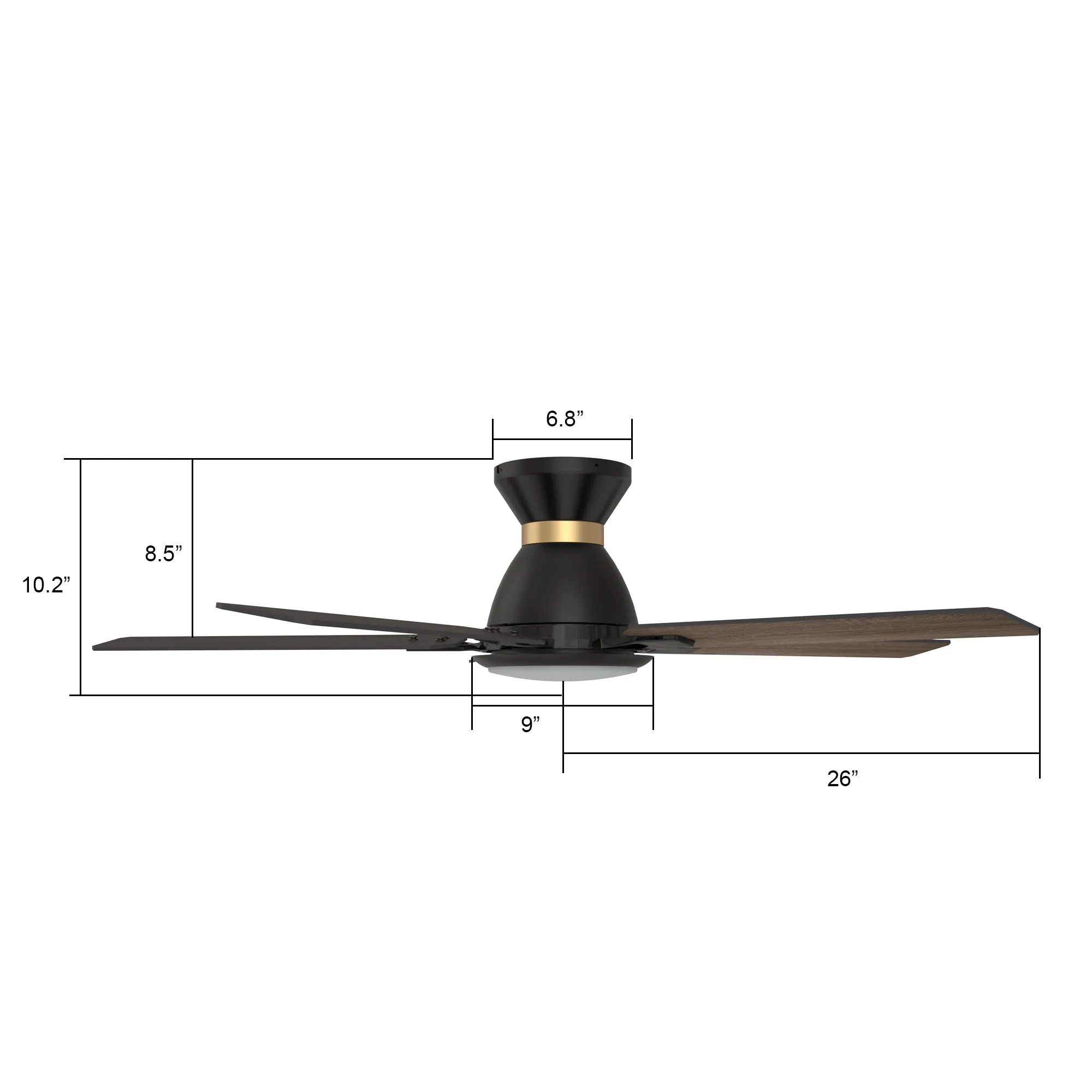 ESPEAR 52 inch Flush Mount 5-Blade Smart Ceiling Fan with LED Light Kit & Remote - Black (Gold Detail) /Walnut & Barnwood (Reversible Blades)