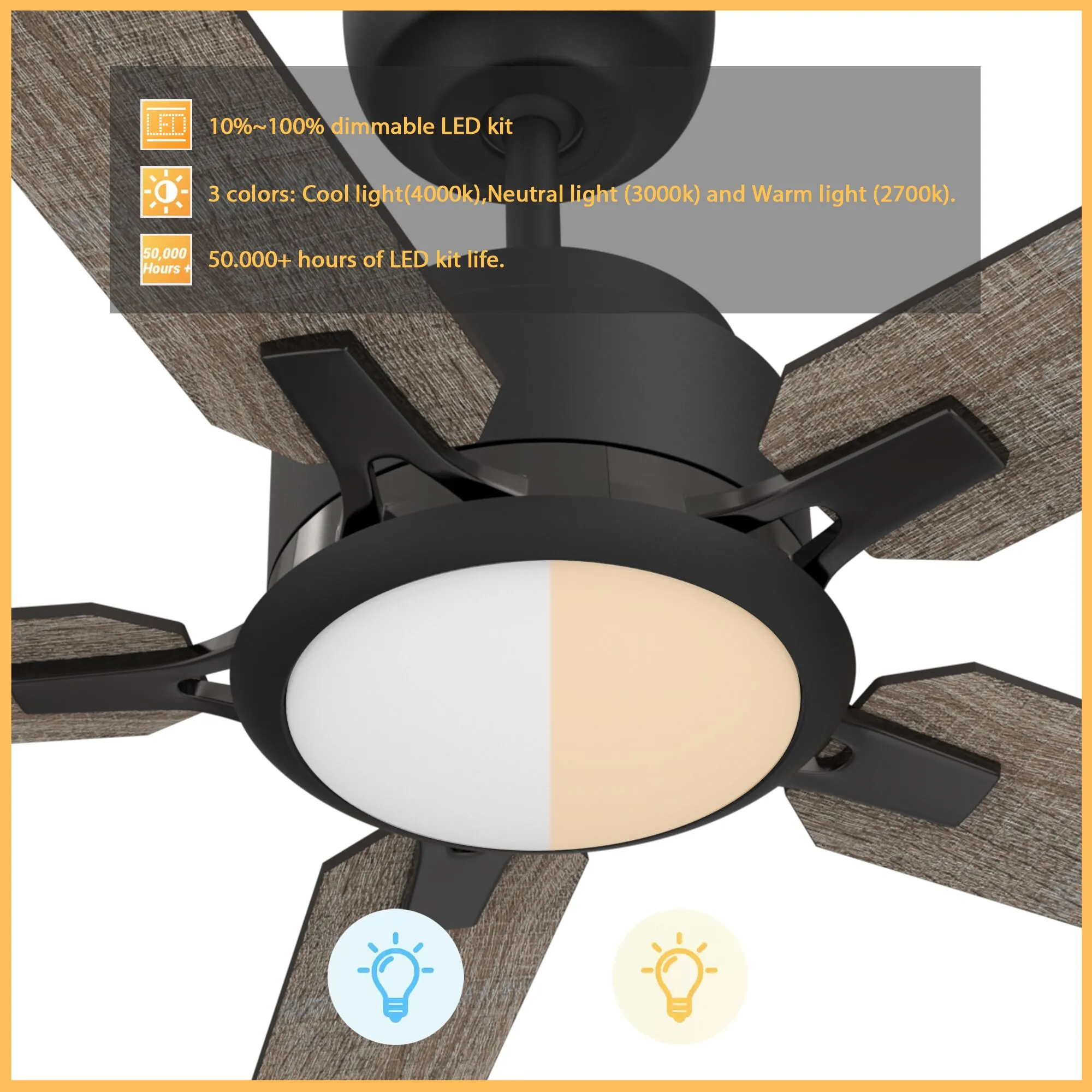 ESPEAR 60 inch 5-Blade Smart Ceiling Fan with LED Light Kit & Remote - Black/Walnut & Barnwood (Reversible Blades)