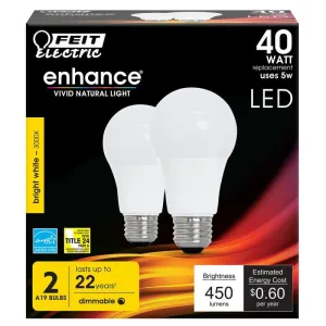 FEIT Electric  A19  E26 (Medium)  LED Bulb  Soft White  40 Watt