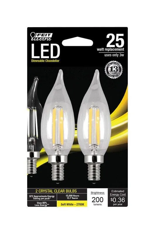 FEIT Electric  CA10  E12 (Candelabra)  LED Bulb  Soft White  25 Watt