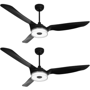 FLETCHER 56 inch 3-Blade Smart Ceiling Fan with LED Light Kit & Remote - Black/Black (Set of 2)