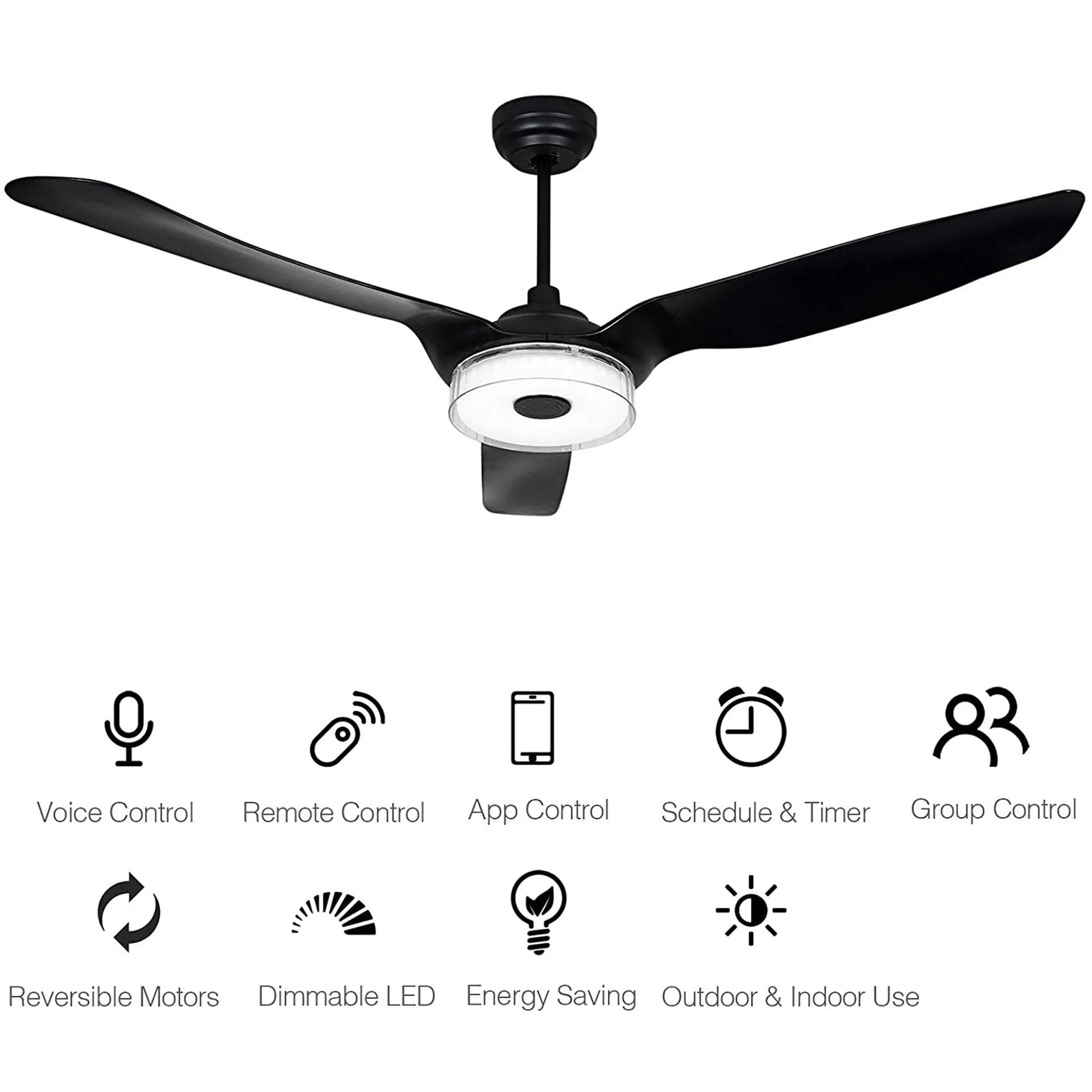 FLETCHER 56 inch 3-Blade Smart Ceiling Fan with LED Light Kit & Remote - Black/Black (Set of 2)