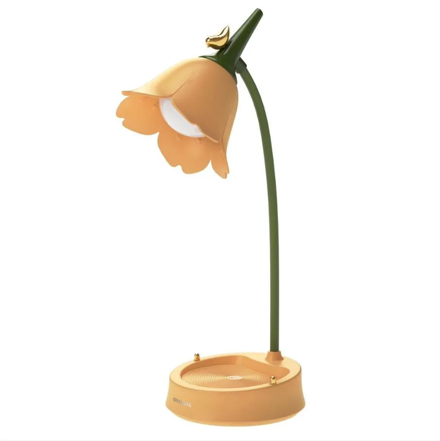 Flower LED Desk Lamp Student Bedroom Room Lighting Touch Reading Lamp Eye Protection Multi-function Lamp Table Light