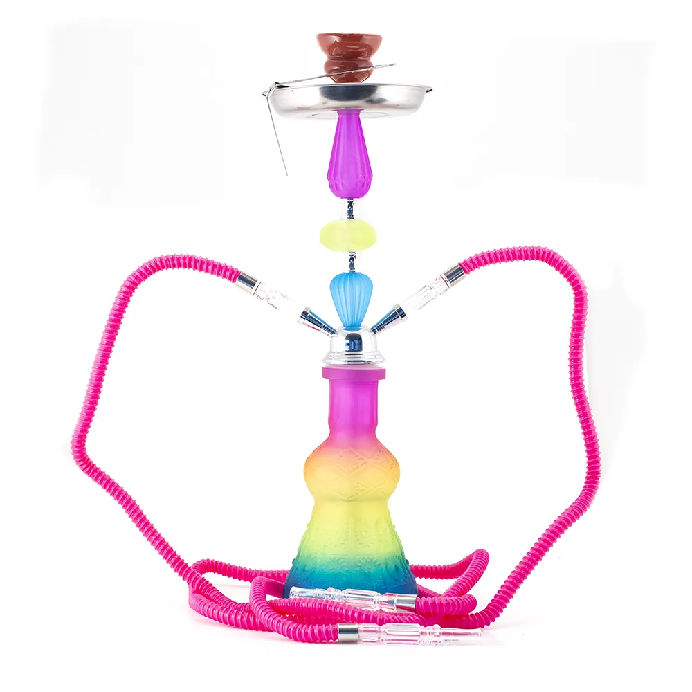 HOOKAH - 52cm 2 HOSE RAINBOW ACRYLIC CHROME METAL PINK CONE