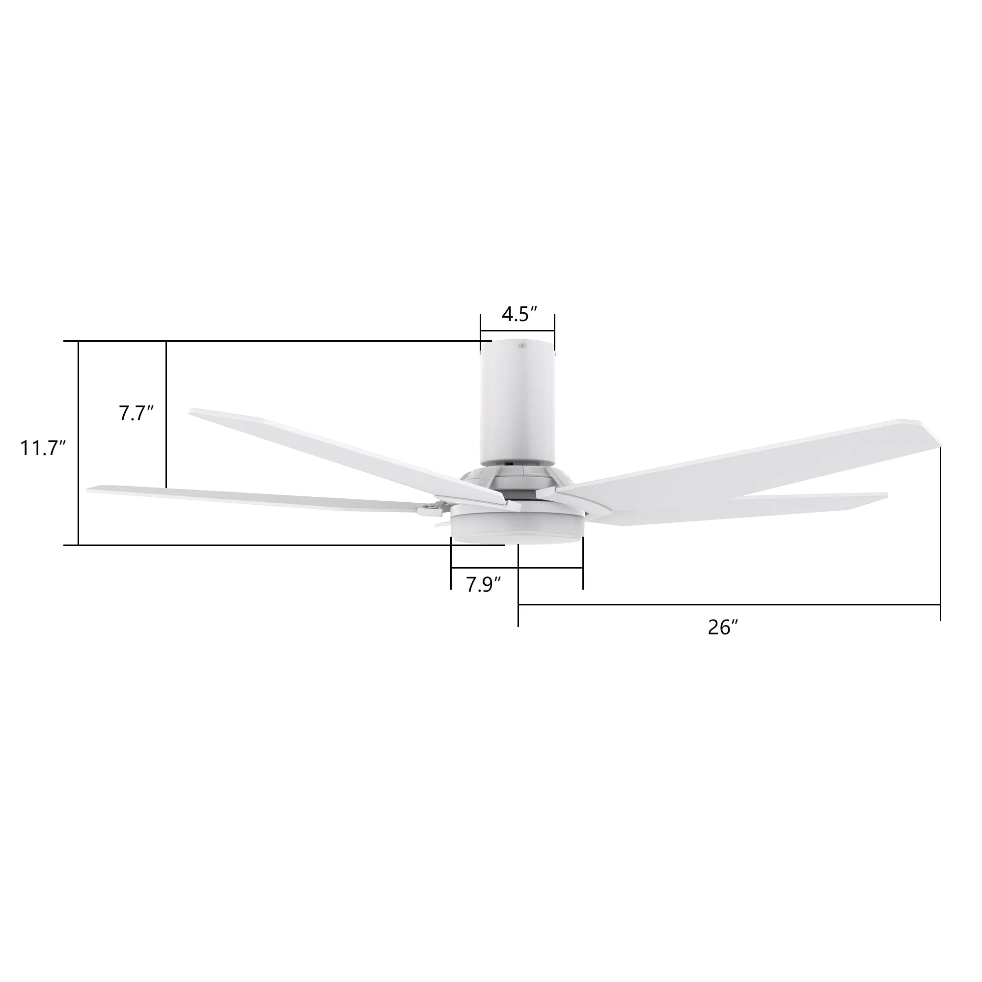 KAJ 52 inch 5-Blade Flush Mount Smart Ceiling Fan with LED Light Kit & Remote - White/White