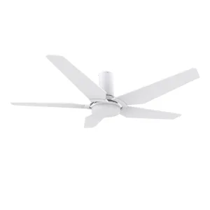 KAJ 52 inch 5-Blade Flush Mount Smart Ceiling Fan with LED Light Kit & Remote - White/White