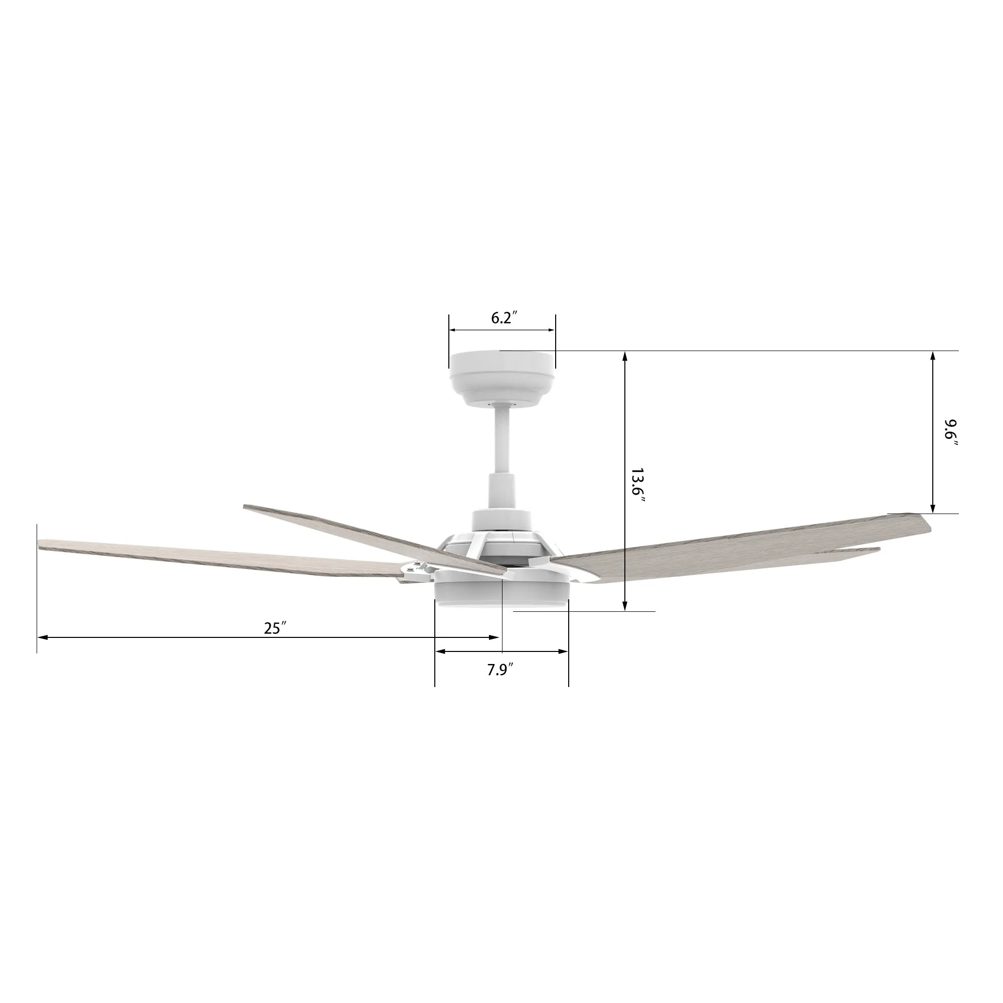 KAJ 52 inch 5-Blade Smart Ceiling Fan with LED Light Kit & Remote - White/Light Wood