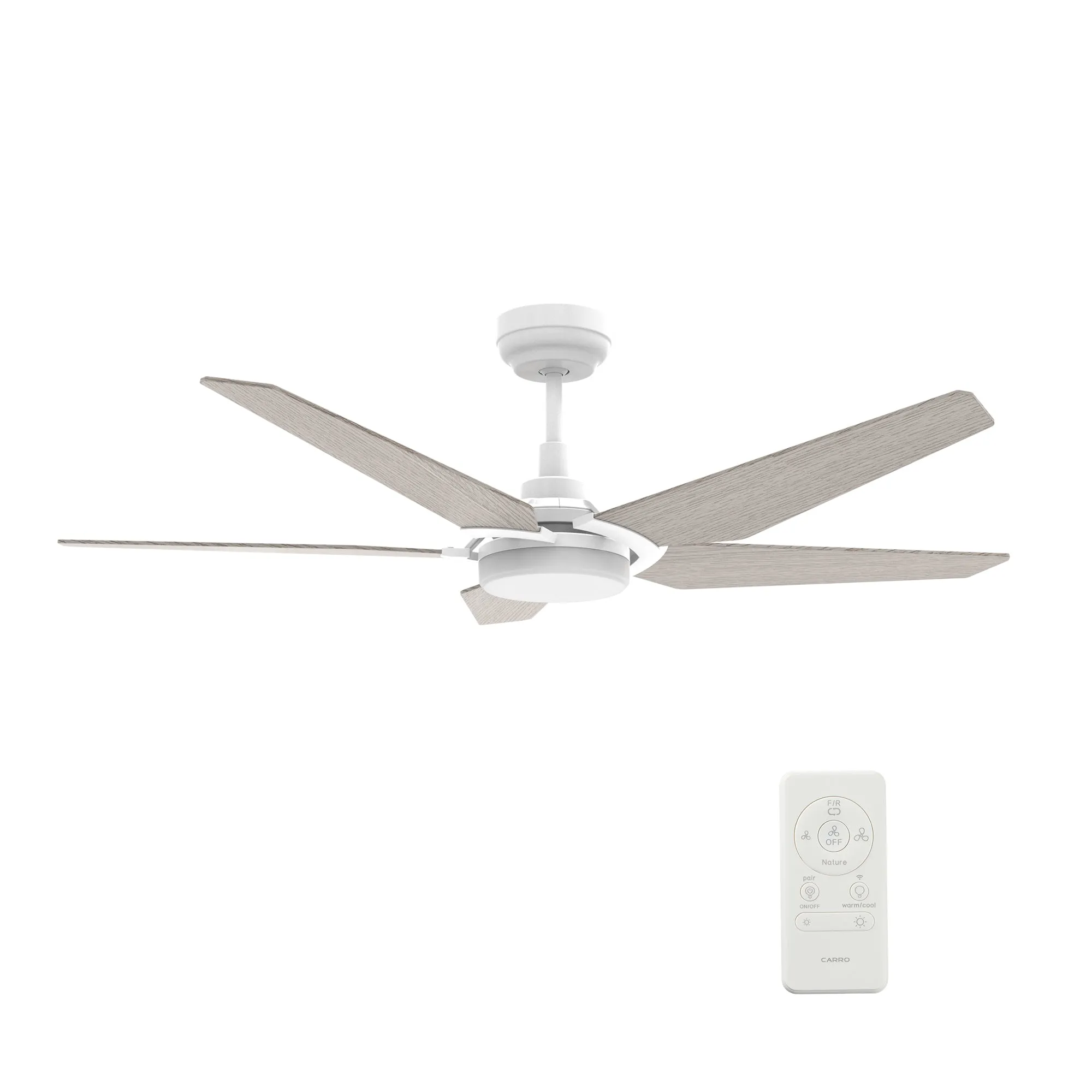 KAJ 52 inch 5-Blade Smart Ceiling Fan with LED Light Kit & Remote - White/Light Wood