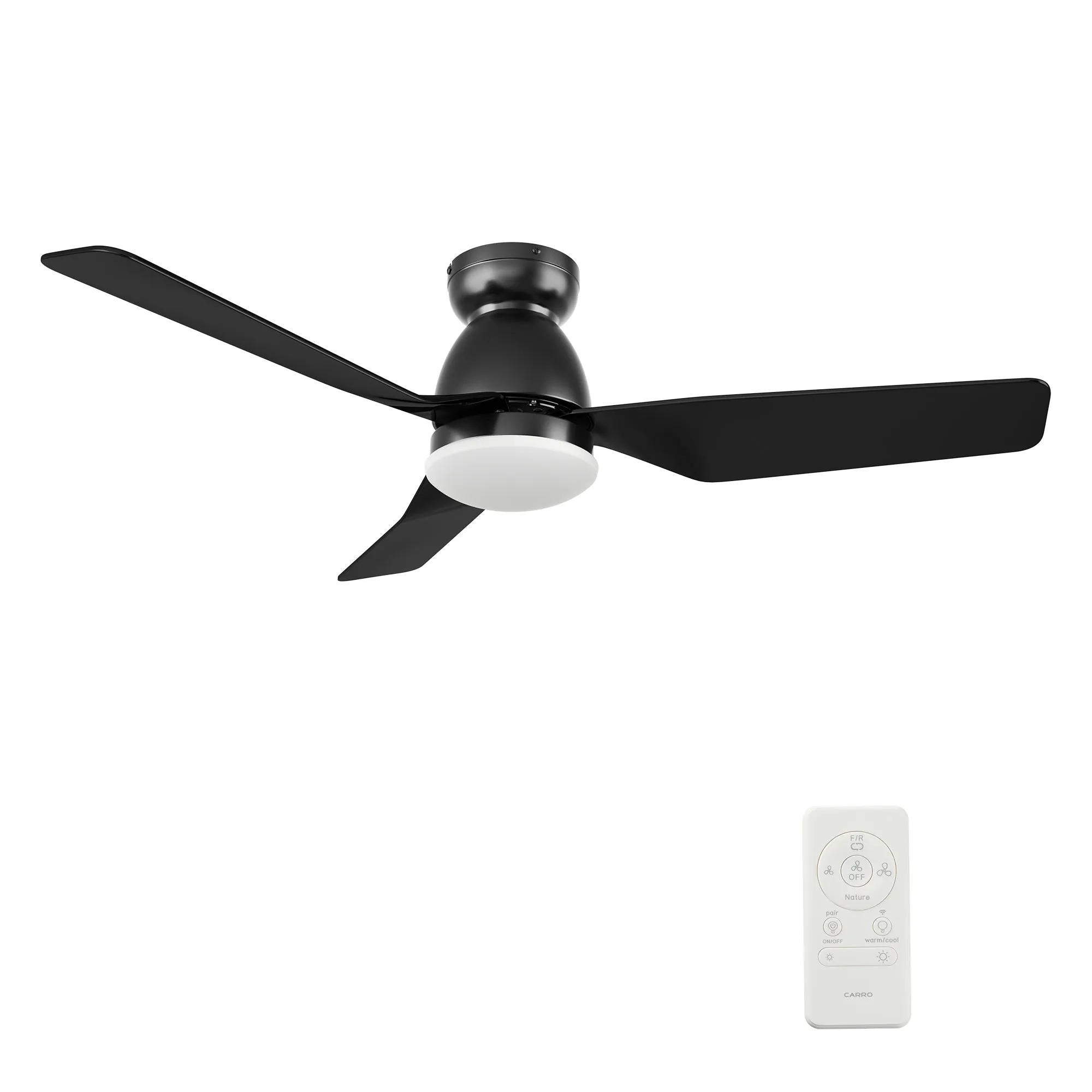 KENSEE 44 inch 3-Blade Flush Mount Smart Ceiling Fan with LED Light Kit & Remote - Black/Black