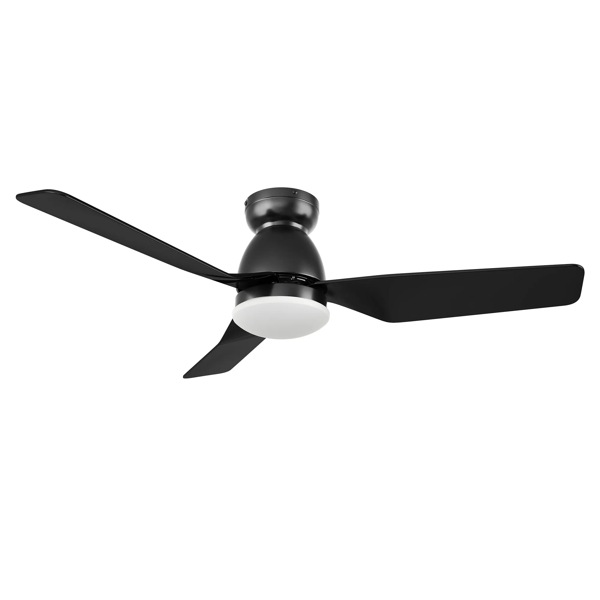 KENSEE 44 inch 3-Blade Flush Mount Smart Ceiling Fan with LED Light Kit & Remote - Black/Black