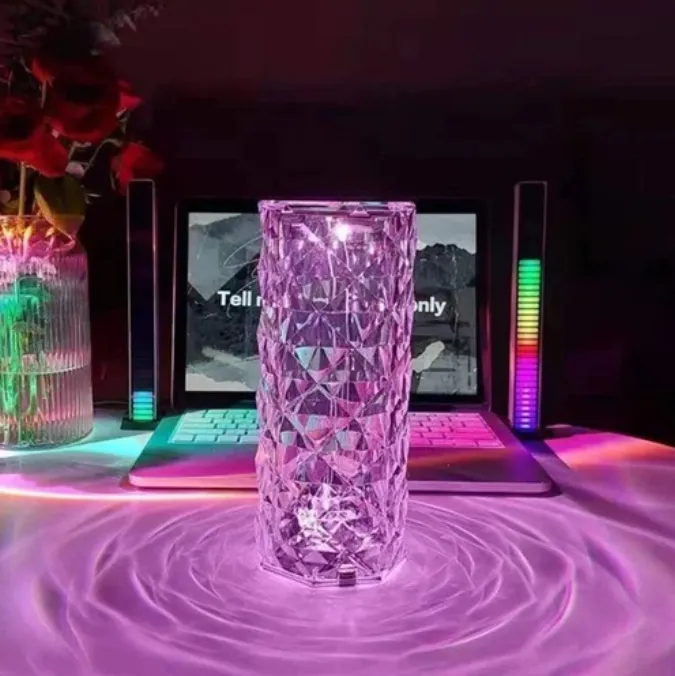 LED Crystal Rose Glass Night Light Table Lamp