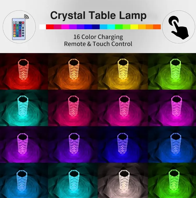 LED Crystal Rose Glass Night Light Table Lamp