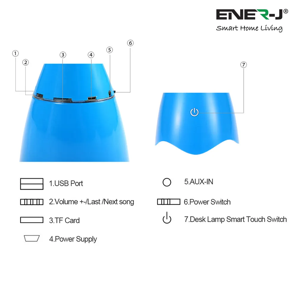 LED Desk Lamp with Wireless Bluetooth Speaker, Dimmable Adjustable Touch Control USB Fast Charging (Blue Body)