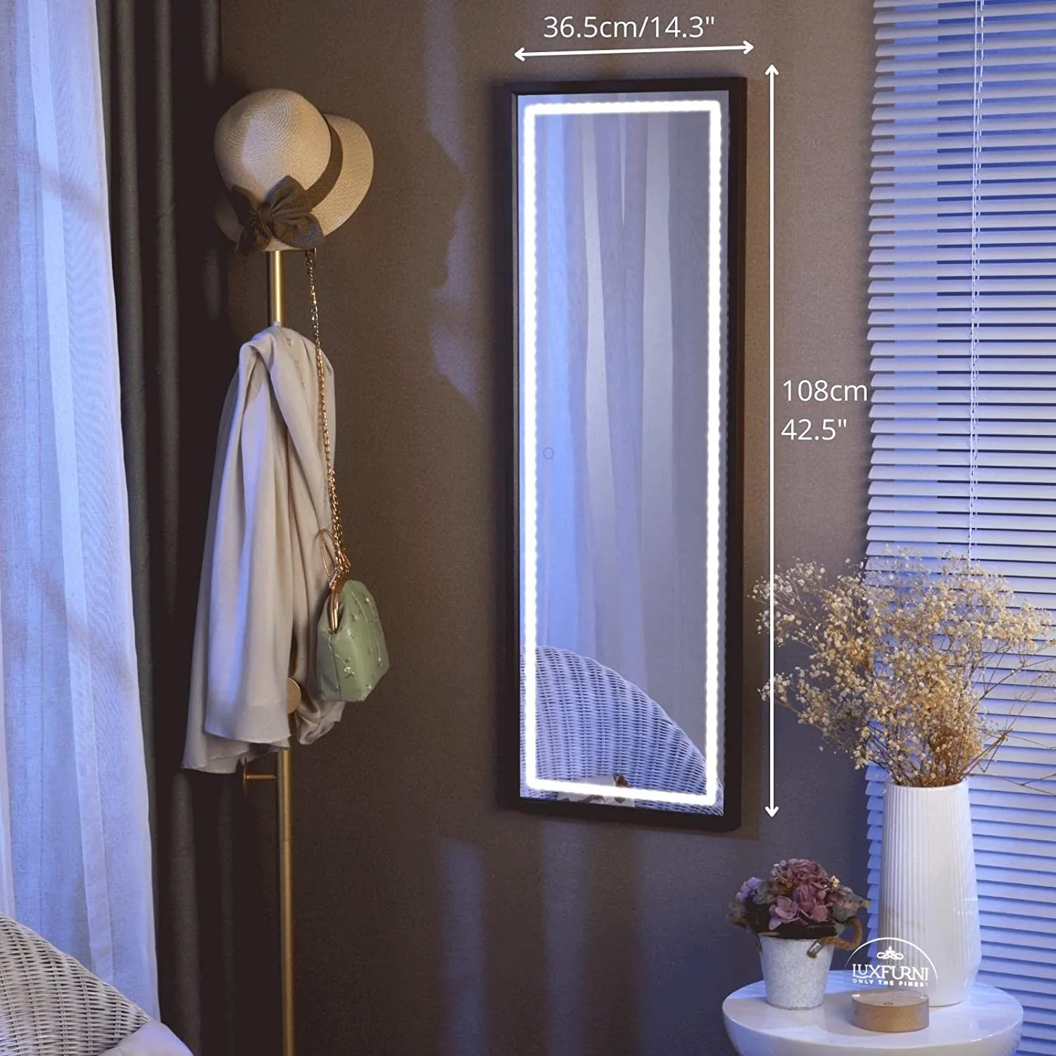 LED Full-Length Mirror with Dimmable Lighting for Bedroom or Dressing Room Black