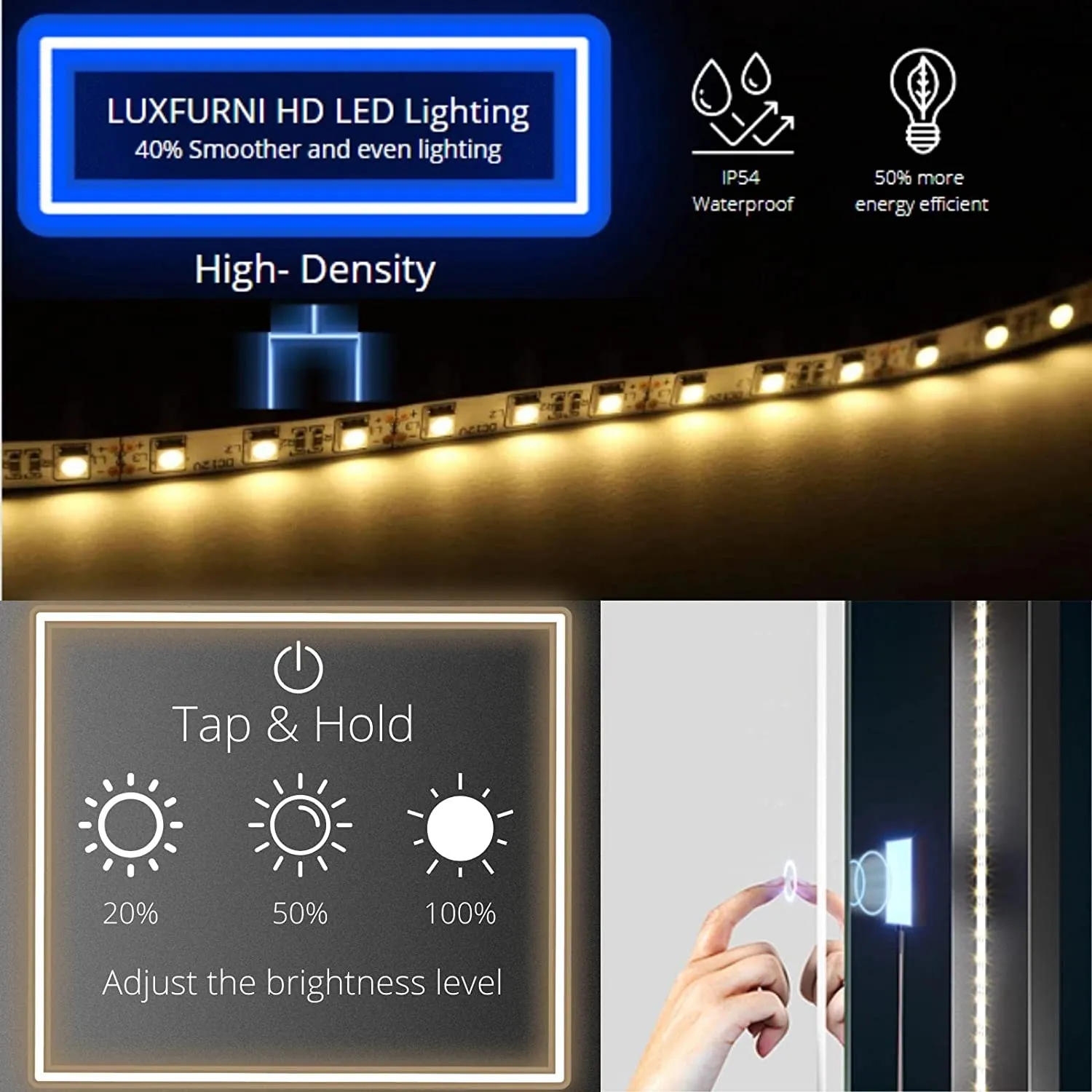 LED Full-Length Mirror with Dimmable Lighting for Bedroom or Dressing Room Black