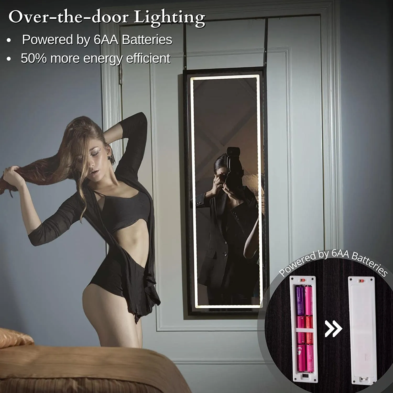 LED Full-Length Mirror with Dimmable Lighting for Bedroom or Dressing Room Black