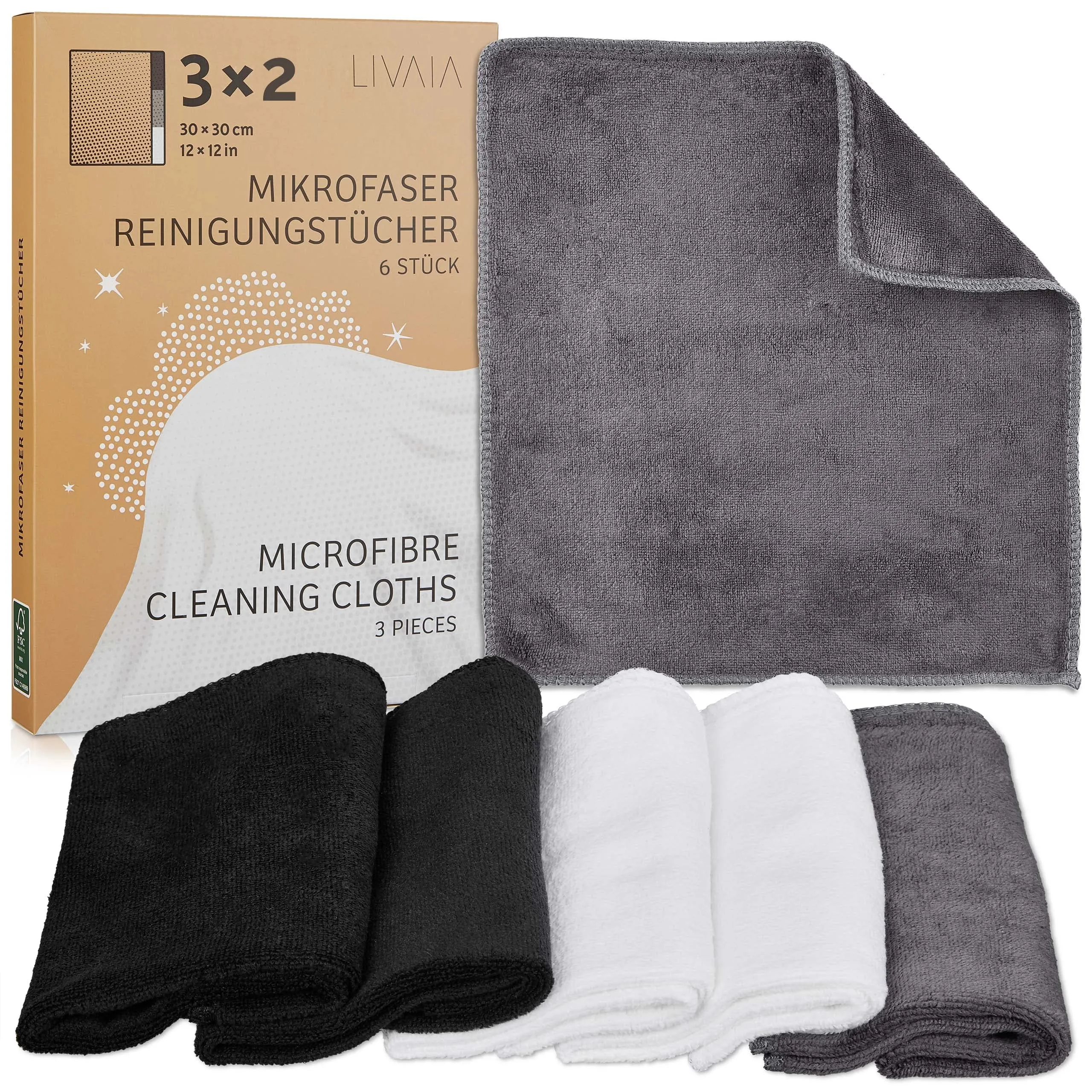 Microfiber Cleaning Cloth 6 Microfiber Cleaning Cloths In White Grey Black