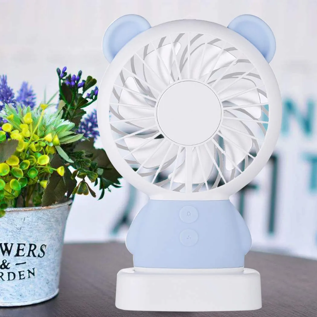 MINI PORTABLE FAN USB RECHARGEABLE HANDHELD BEAR STYLE COLOR CHANGING LED LIGHT POCKET DESK LIGHT FAN (Battery Not Include)