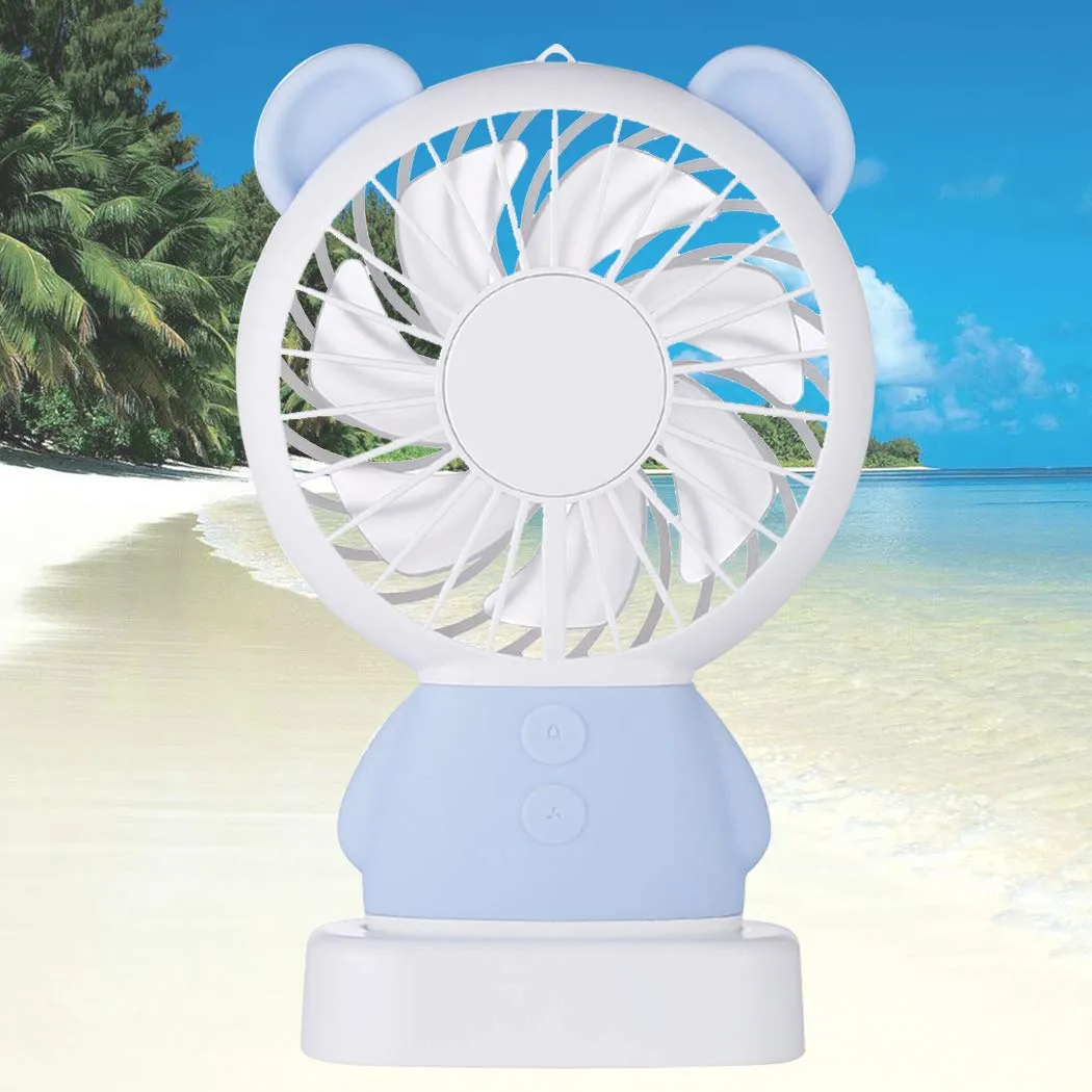 MINI PORTABLE FAN USB RECHARGEABLE HANDHELD BEAR STYLE COLOR CHANGING LED LIGHT POCKET DESK LIGHT FAN (Battery Not Include)