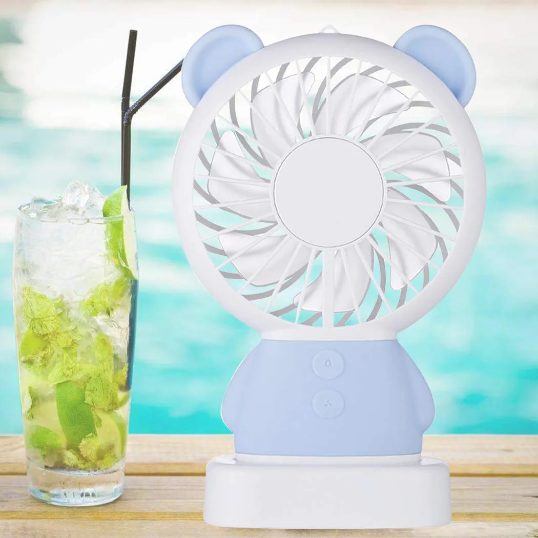 MINI PORTABLE FAN USB RECHARGEABLE HANDHELD BEAR STYLE COLOR CHANGING LED LIGHT POCKET DESK LIGHT FAN (Battery Not Include)