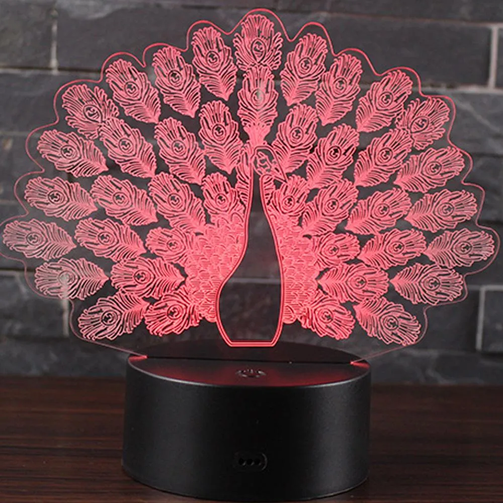 Peacock Model 3D LED 7/16 Colors Touch Switch Colorful Visual Light Night Light