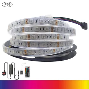 RGB LED Strip 12V 60LEDs/m IP68 Fully Waterproof Dimmable 5 Metre Kit