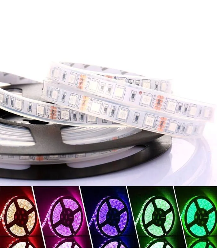 RGB LED Strip 12V 60LEDs/m IP68 Fully Waterproof Dimmable 5 Metre Kit