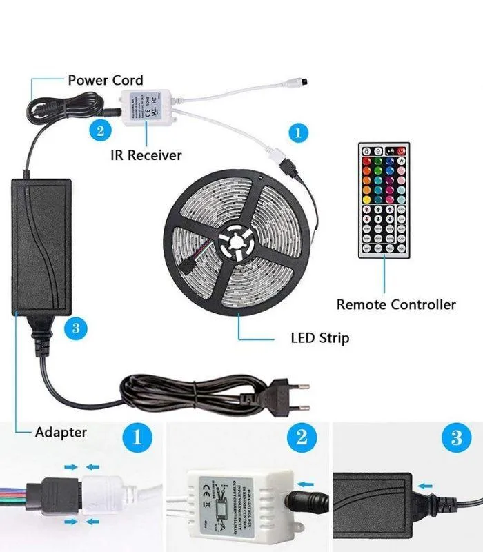 RGB LED Strip 12V 60LEDs/m IP68 Fully Waterproof Dimmable 5 Metre Kit