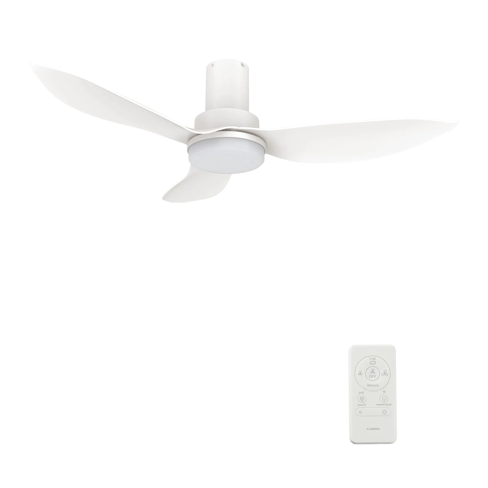 RYNA 36 inch 3-Blade Flush Mount Smart Ceiling Fan with LED Light Kit & Remote- White/White