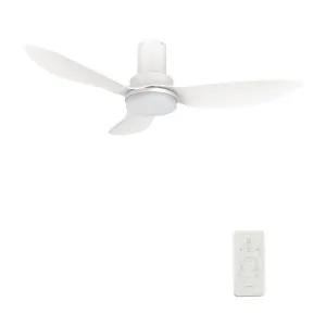 RYNA 36 inch 3-Blade Flush Mount Smart Ceiling Fan with LED Light Kit & Remote- White/White