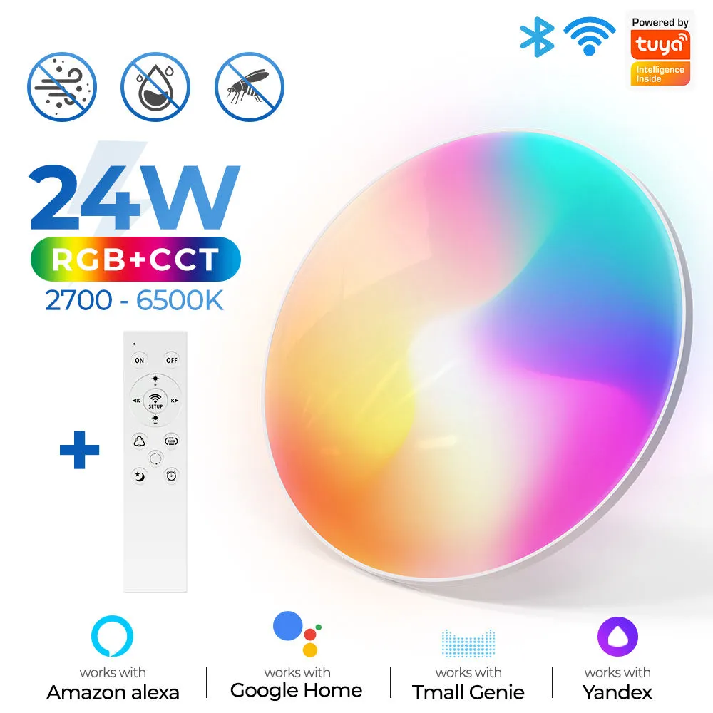 SMATRUL Smart Life Remote Control Works With Alexa Google Home Led Bulb RGBCW 24W Dimmable Light Tuya Wifi Smart Ceiling Light