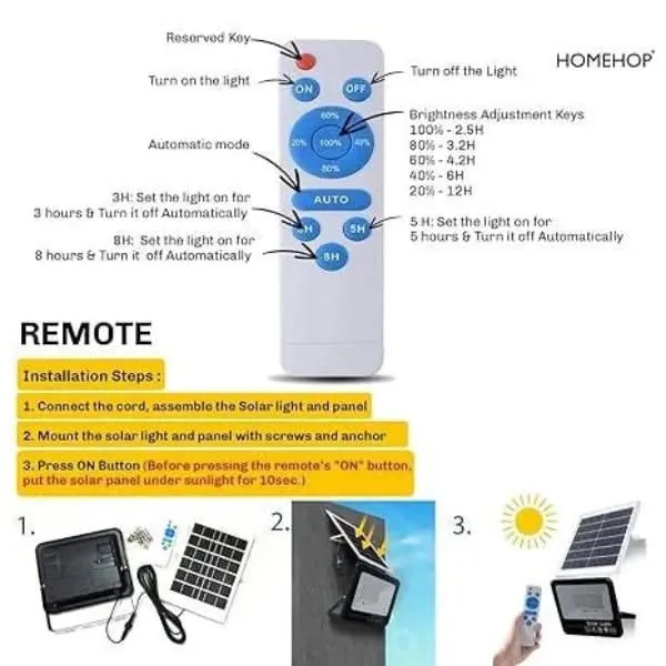 Solar Automatic LED Flood light For Home, Garden And Outdoor With Remote Control (Renewed, 120W)