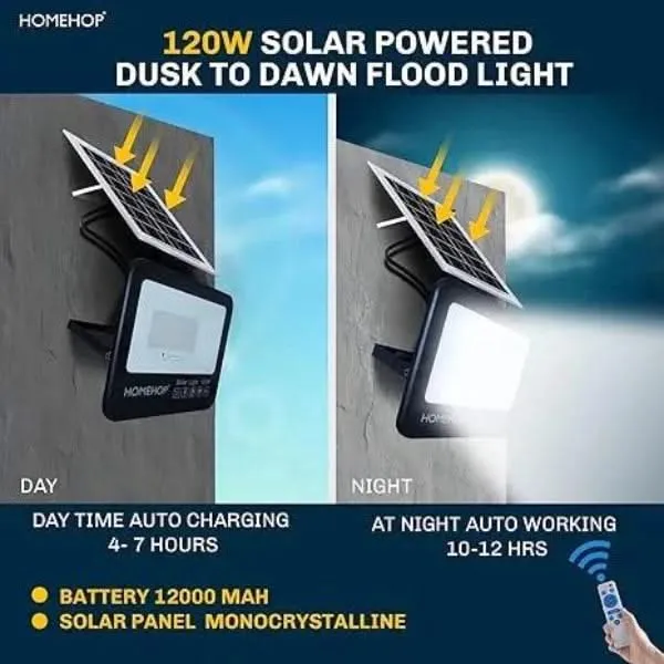 Solar Automatic LED Flood light For Home, Garden And Outdoor With Remote Control (Renewed, 120W)