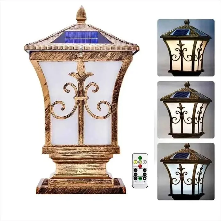 Solar Gate Light AC Powered Antique Wall Lamp Waterproof for Home Garden Outdoor, Multi Color with Remote