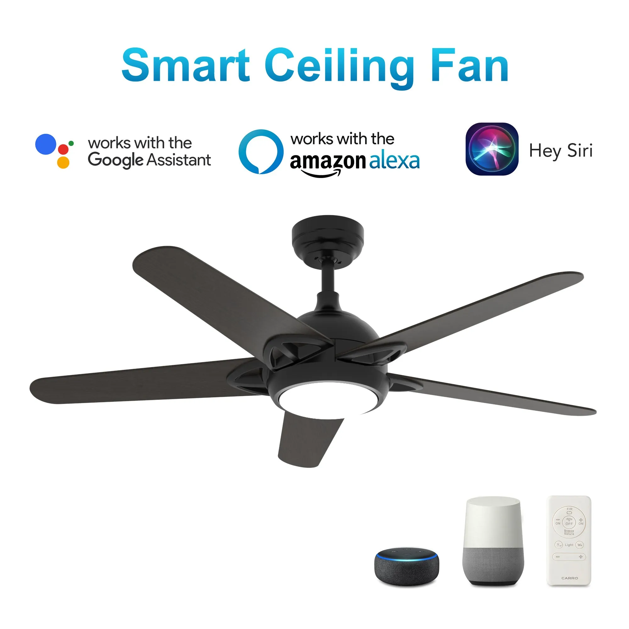 SOLASTA 56 inch 5-Blade Smart Ceiling Fan with LED Light Kit & Remote - Black/Dark Wood