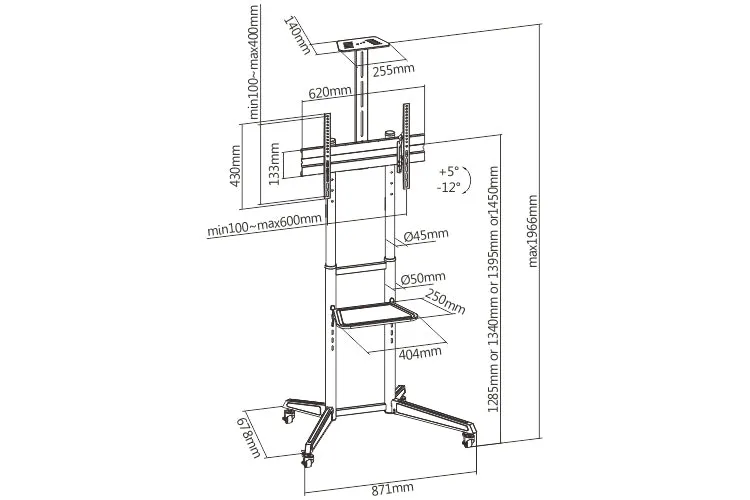 TV Trolley Stand on Wheels 37" 40" 43" 48" 49" 50" 55" 60" 63" 70" Max Load 50kg VESA Max 400-600mm